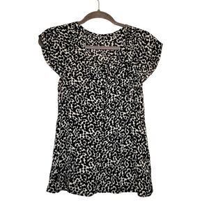 J.Crew womens black and white dotted silk cap sleeve button front blouse size S
